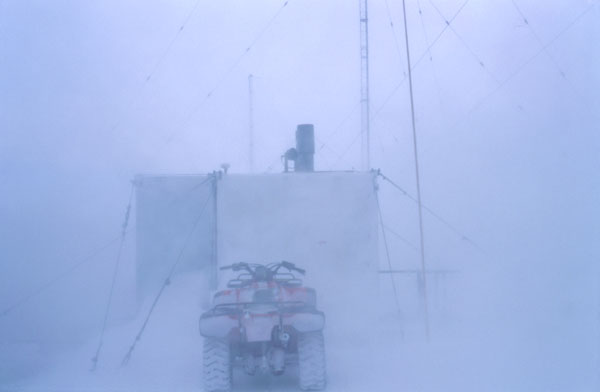 Whiteout conditions caused by blowing snow in a blizzard